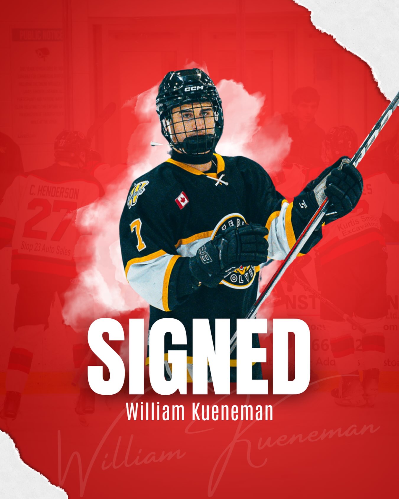 The Listowel Cyclones are excited to announce the signing of forward William Kueneman for the 2026-27 season!

The Walkerton native joins the Cyclones after an outstanding season with the Waterloo Wolves U18 AAA, where he recorded 27 goals and 34 assists for 61 points. A skilled left-shot forward with an offensive mindset and strong compete level, William brings plenty of scoring ability and playmaking talent to the Cyclones lineup.

We’re excited to welcome William to the Cyclones family!