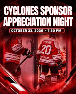 The Listowel Cyclones are excited to celebrate the amazing sponsors who help make our season possible! 🌀🏒

This Friday night, we’re inviting all of our valued sponsors and their teams to join us for our game against the Sarnia Legionnaires as we show our appreciation for your continued support! 🙌

Your support means so much to our organization, and we’d love to have you join us for a great night of Cyclones hockey! 

📩 Interested in attending? Please send us a message to register! A registration form will be provided to help us get everyone signed up.

Thank you to all our incredible sponsors for being part of the Cyclones family. We couldn’t do it without you! 🌀
Let’s pack the rink and make it a great night! 🏒🔥