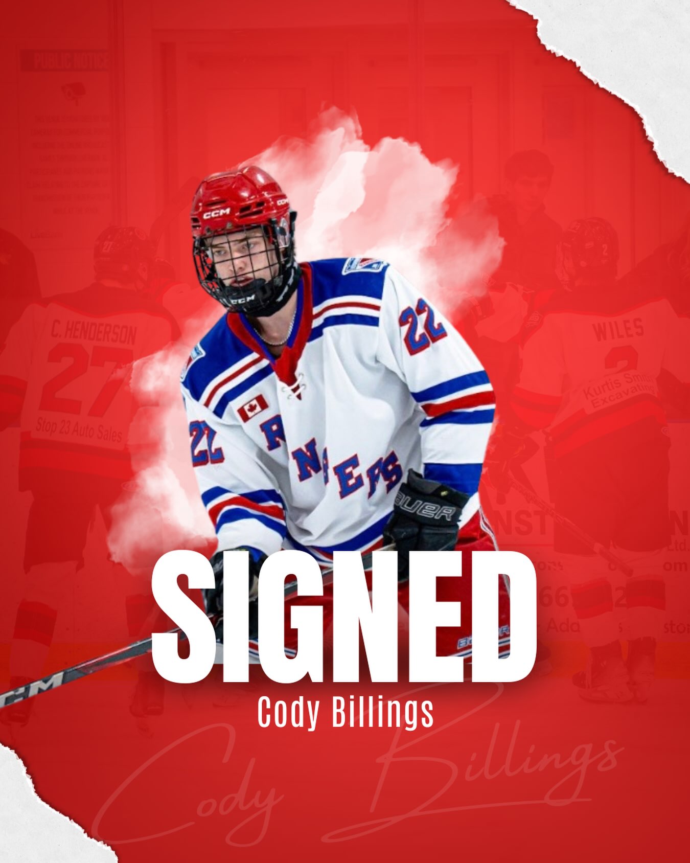SIGNING ANNOUNCEMENT 📝

The Listowel Cyclones are excited to announce the signing of defenceman Cody Billings for the 2026-27 season!

The Elora native joins the Cyclones after spending last season with the Kitchener Jr. Rangers U18 AAA, where he provided a steady presence on the blue line. Standing 6’2”and shooting right, Cody brings size, defensive reliability and strong puck-moving ability as he makes the jump to the GOHL.

Welcome to the Cyclones, Cody! 

#CyclonesHockey #GOHL #Signing