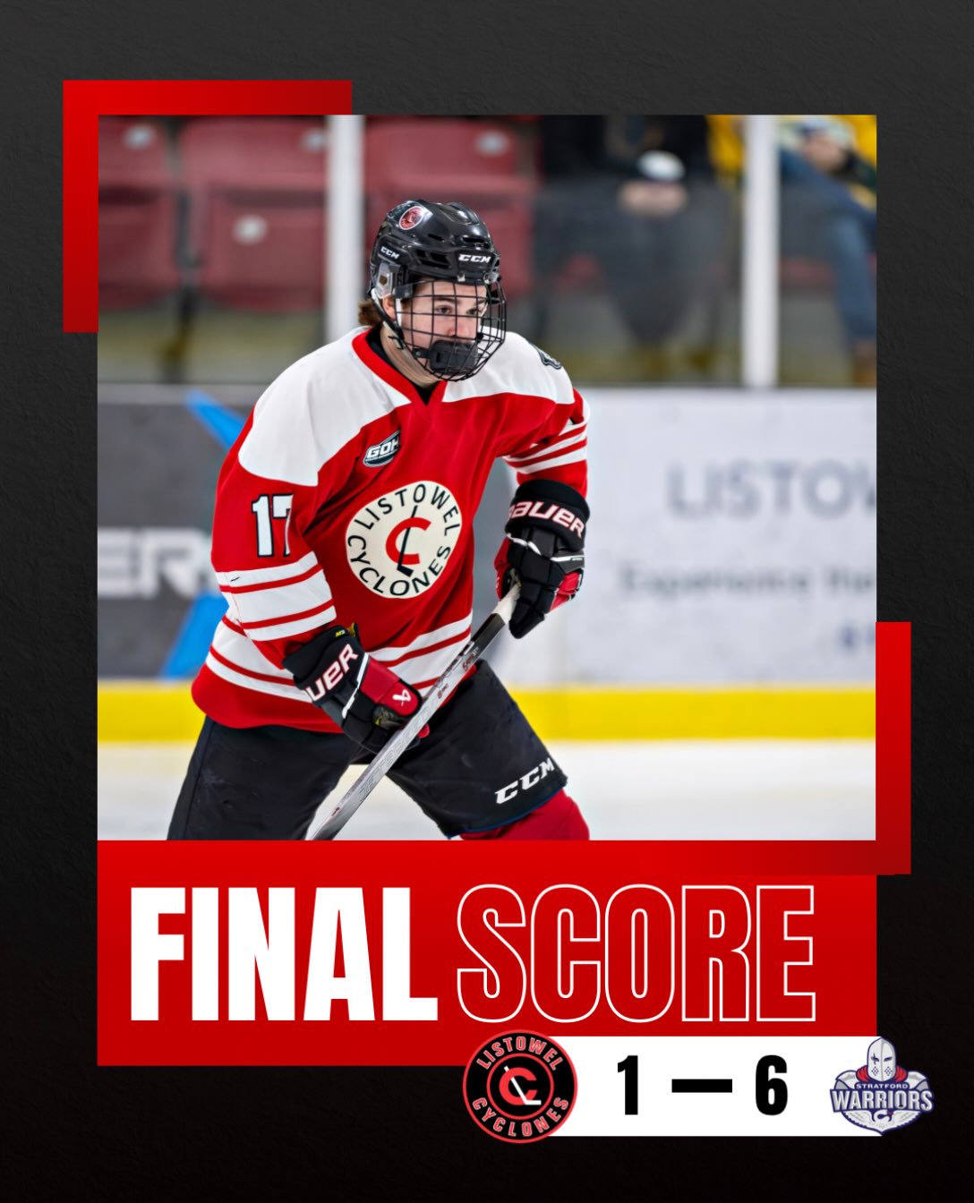Tonight’s game against Stratford didn’t go our way, with the Cyclones falling 6-1.

Despite the tough result, we keep pushing forward and learning from every game. 💪